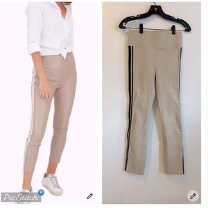 SPRWMN Two Stripe Leather Athletic Ankle Leggings Tan Black